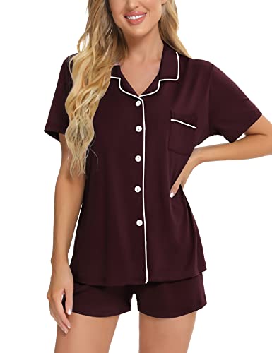 Image of SWOMOG Womens Button Down Pajamas Set Short Sleeve Sleepwear Bride Soft Pj Lounge Sets XS-3XL