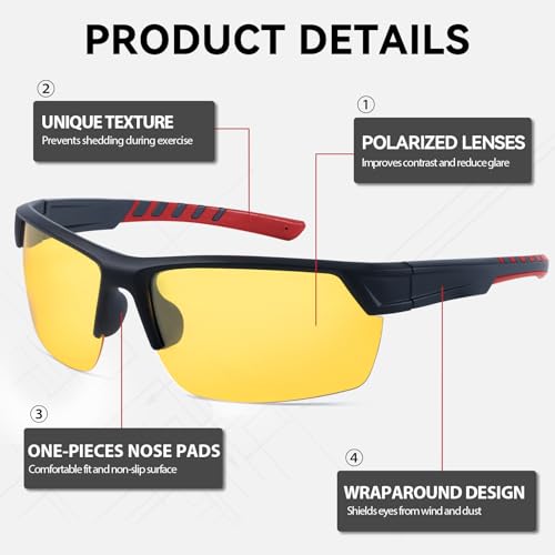 SIPHEW Night Driving Glasses for Men Women, Wrap Around Glasses Yellow Anti Glare Polarized for Night Vision3