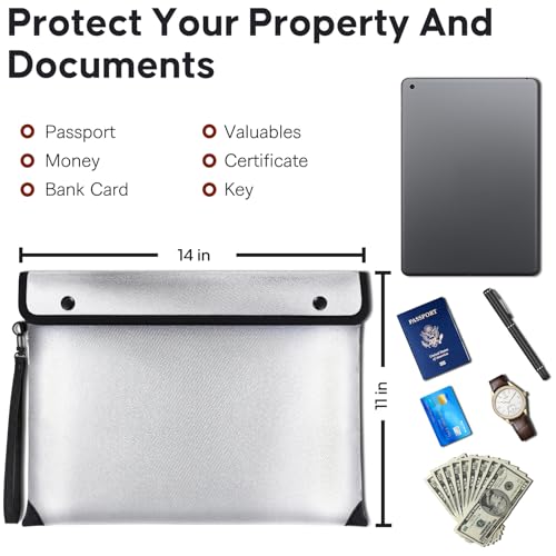 6500℉ Real Fireproof Document Bag, Wallet with Fire Proof Zipper, 8 Layer Material, Envelope Bag for A4 Size Documents by CAUTIS - Image 5