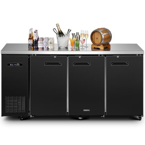 Image of BODEGACOOLER Commercial Bar Cooler with 3 Solid Doors, 20.5 Cu.Ft Back Bar Refrigerator, Beverage Refrigerator for Beer Soda Wine,LED Light, Stainless Steel Top,6 Casters, for Kitchen Buffet Table