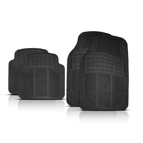 Rubber Floor Mats Black Traditional Design 4 Piece Set
