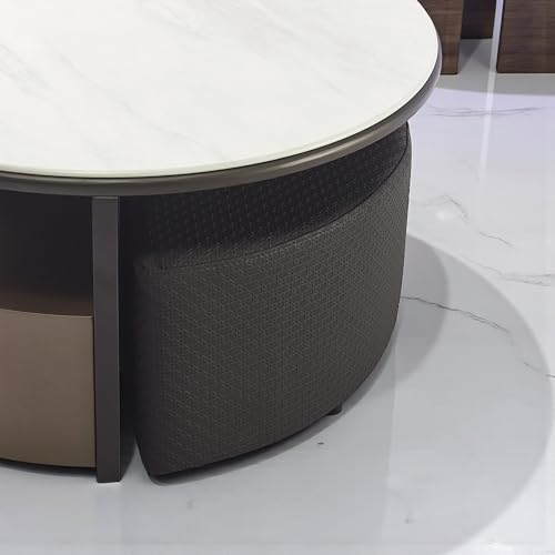 Image of The Attic Aura Marble Coffee Table Set with Storage | Modern Round Table Set with Smart Storage & Seating | Luxury Center Table for Living Room Elegance