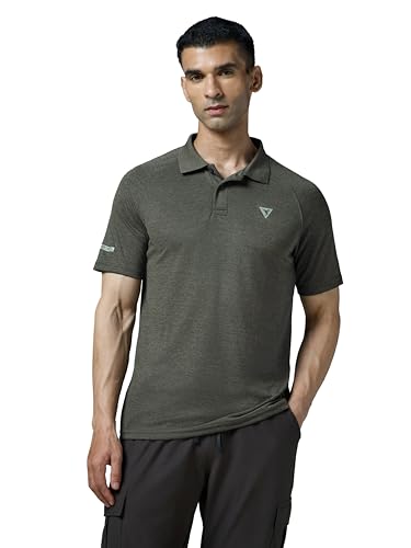 Image of TECHNOSPORT Men's 100% Polyester Slim Fit Self-Design Half Sleeve Polo T-Shirt with Double Cool, SPF50+ Properties for Gym, Workout 7 Regular Use