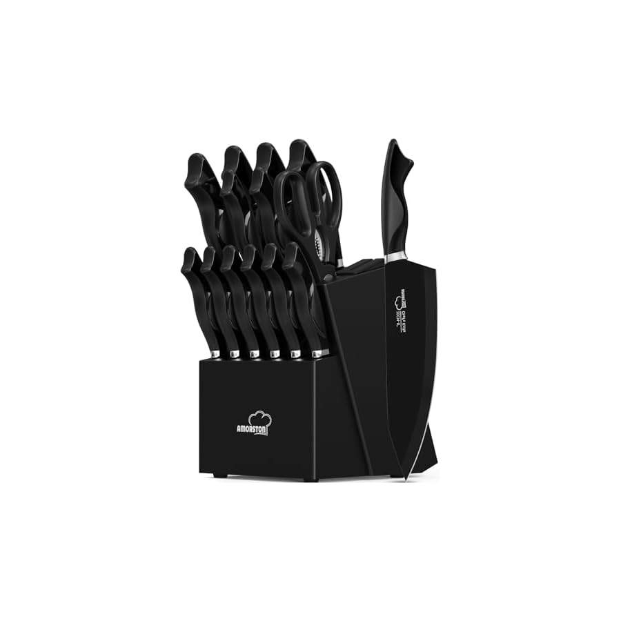 Knife-Set-15-Pieces-Kitchen-Knife-Set-with-Built-in-Sharpener-German-High-Carbon-Stainless-Steel-Knife-Block-Set-Dishwasher-Safe-Black Knife Set, 15 Pieces Kitchen Knife Set with Built in Sharpener, German High Carbon Stainless Steel Knife Block Set, Dishwasher Safe, Black