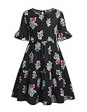 Arshiner Little Girls Summer Dresses Short Ruffle Sleeve Floral Back to School Dress Flower in Black...