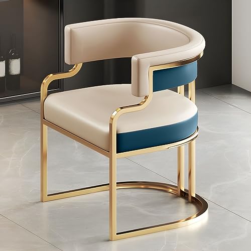 Moderno sillón de respaldo bajo con tapicería de piel sintética, elegante silla lateral para cocina, comedor o tienda de té con leche (azul claro y gris)