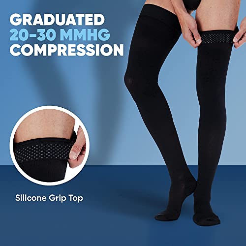 Absolute Support - Compression Thigh High Socks For Men 20-30 Mmhg - Compression Stockings With Grip Top Fim Suppport - Mens Over Knee Compression Hose For Circulation - Black, Large #TOP3