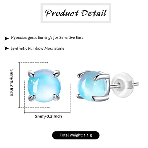 Aretes de piedra lunar hipoalergénicos en plata 925 para orejas sensibles 2