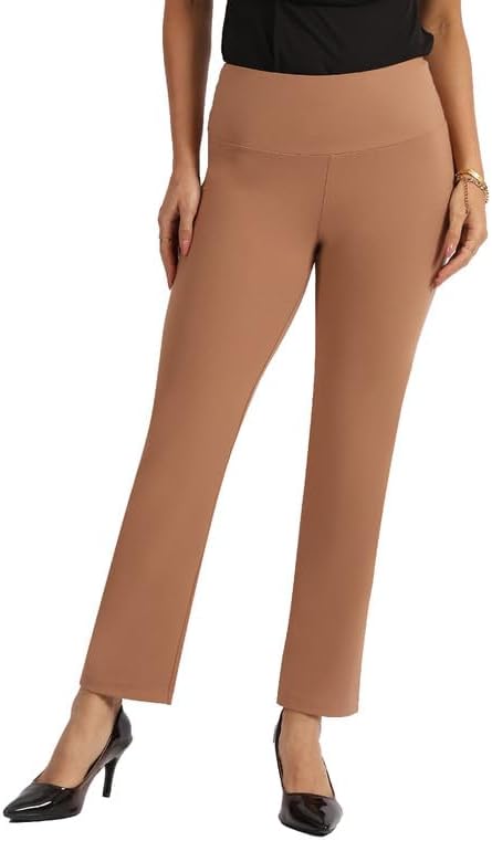 BlissClub Ultimate Straight Pants Trousers for Women with High Waist, Formal Pant for Women Office Wear with Wide Waistband