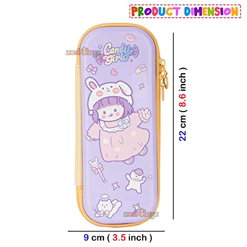 Image of Zest 4 Toyz Pencil Box for Girls Pencil Pouch School Supplies Stationary Items Set Pencil Case Organizer Return Gifts Birthday Party for Kids (Pack of 1 - Candy Girl) Purple