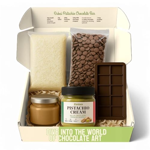 Viral Dubai Chocolate Bar Kit – Makes 14.10 oz of Bars, Chocolate Mold, Shredded Kataifi, Pistachio Cream – DIY Gift Box Dubai Kit – Great Gift