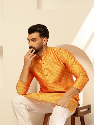 Image of SOJANYA (Since 1958 Men's Jacquard Silk Contrast Red Thread Woven Design Kurta With Pyjama