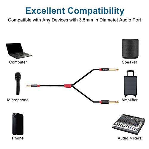 Shuliancable 3.5Mm 1/8" Trs To Dual 6.35Mm 1/4" Ts Cable, Mono Stereo Y-Splitter Audio Cable For Iphone, Ipod, Multimedia Speakers And Home Stereo,Etc (6.6Ft/2M) #TOP3