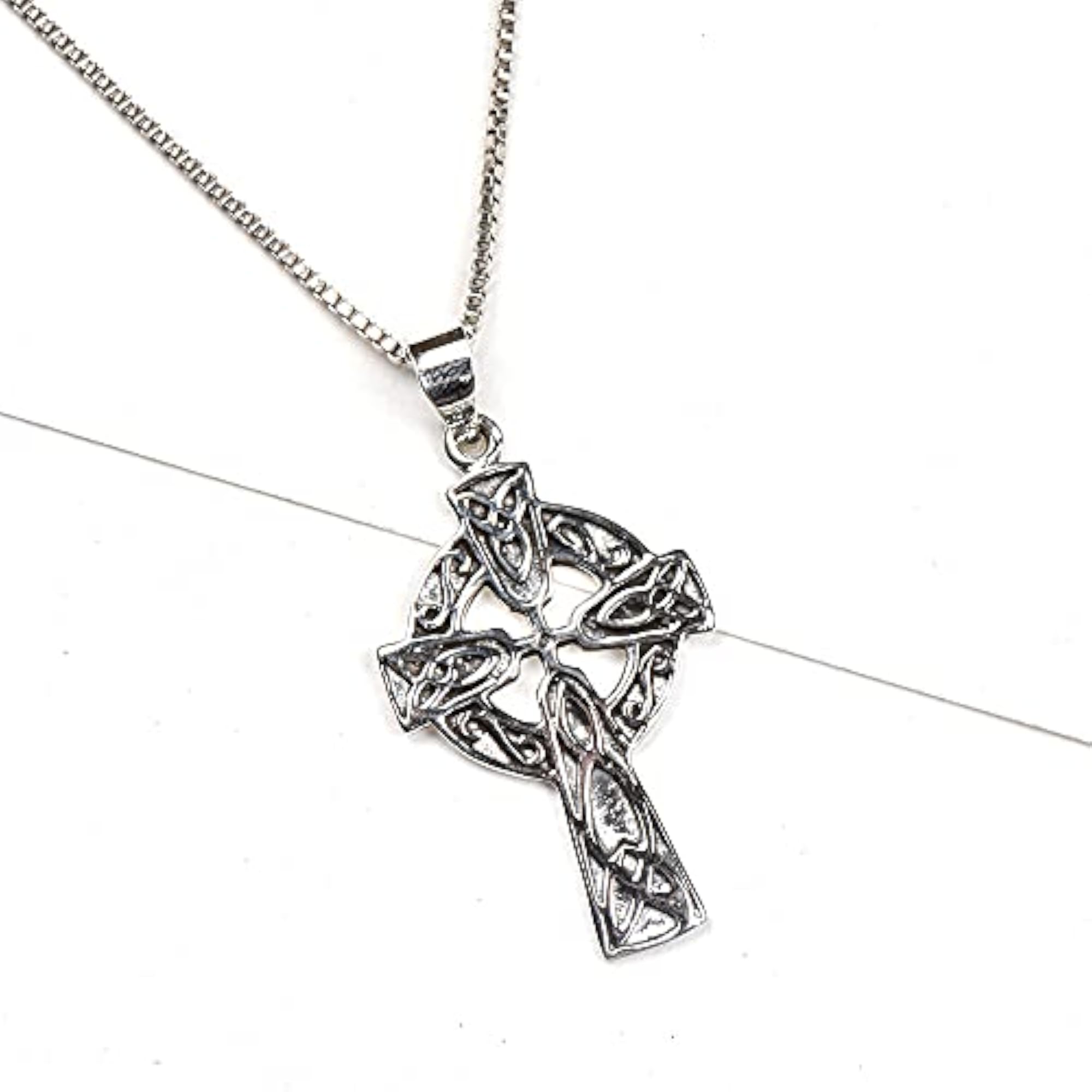 Handmade 92.5 Sterling Silver Celtic Cross Pendant Necklace