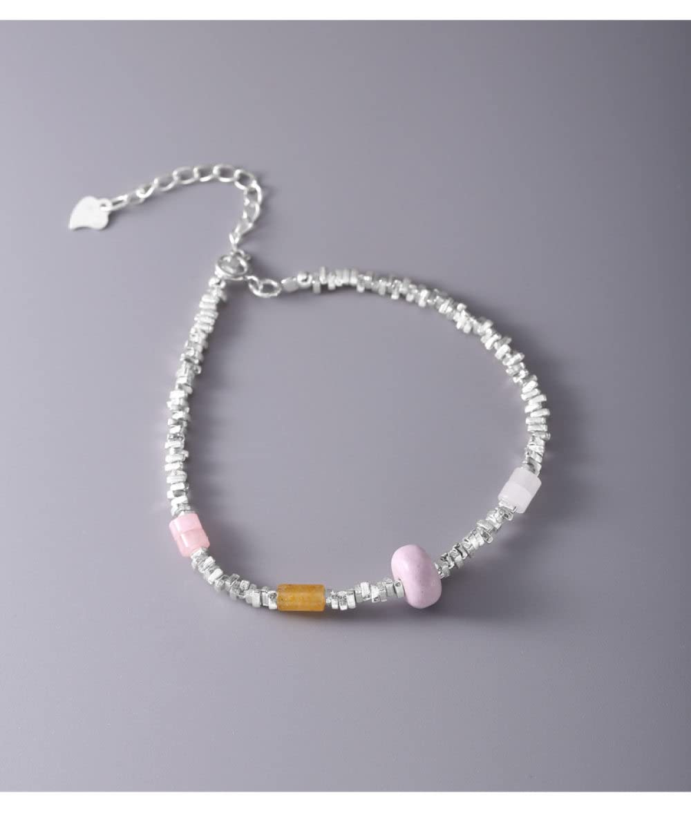 Armreif Damen Silber 925,925 Silber Armband Für Damen, Lila Kristallanhänger, Gebrochenes Silber, Sterlingsilber-Armband, Armreif Mit Verstellbarer Silberkette, Glücksschmuck Für Damen