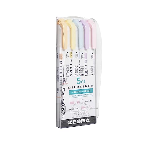 Zebra Pen Mildliner Double Ended Highlighter Set, Chisel And Bullet Point Tips, Assorted Gentle Ink Colors, 5-Pack (78705) #TOP1