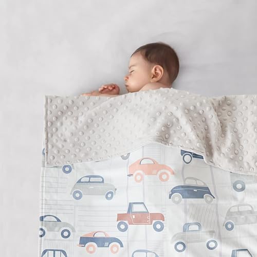 Image of DuShow Cars Baby Blanket for Boys - Ultra Soft Double Layer Minky Blanket with Dotted Backing, Lightweight Receiving Swaddle for Newborns & Toddlers, Nursery, Stroller, Carseat-30x40 Inches