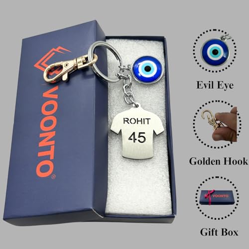 Image of Dhoni Virat Rohit Jersey with Evil Eye & Golden Hook Metal Keychain for Cricket Lovers Sports Person Excellent Gift for Birthday, Anniversary, Valentines Day (Pack-1)
