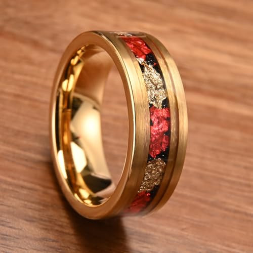 Gold Tungsten Carbide Rings for Men and Women 8mm Frosted Inlay Gold Foil and Red Foil Men's Engagement Wedding Bands Luxury2