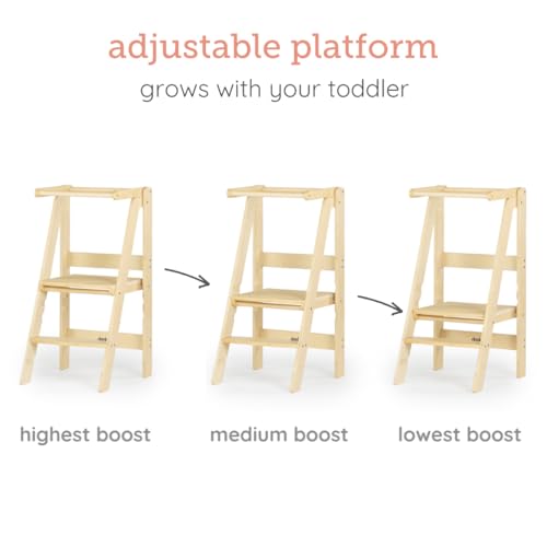 Image of dadada Baby Foldable Montessori Tower - Adjustable Kitchen Step Stool for Kids with Safety Rail, Non-Toxic Finish, Great for Small Space Living (Natural)