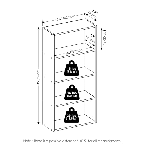 Furinno Basic Book Shelf, 4-Tier Bookcase with Open Shelf, Bookshelf, Cube Storage Organizer, 7 x 17 x 35, for Living Room, Bedroom, Home Office, Amber Pine - image 3