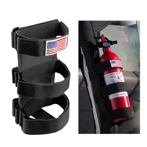 Gasedin Fire Extinguisher Holder Adjustable Roll Bar Fire Extinguisher Mount Holder American Flag Pattern Extinguishers Strap Bartact for Cars Trucks Universal Car Accessories (Black)