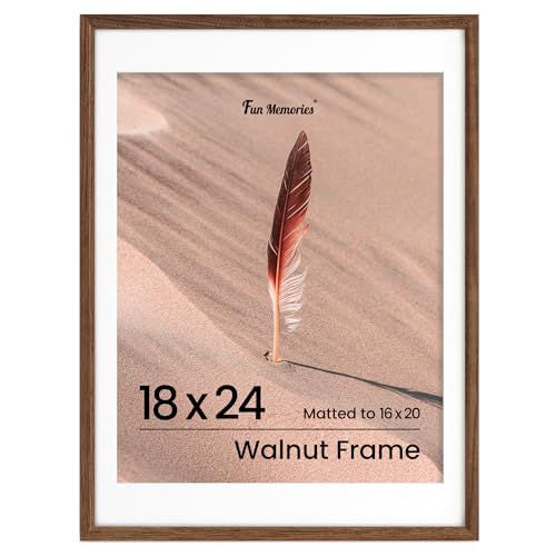 Fun Memories 18x24インチ ポスターフレーム、オーク無垢材ポスターフレーム、モダンフォトフレーム 18x24インチ 壁用 16x20マット、高解像度プレキシガラス&壁掛けフック付き(ウォールナット、1パック)