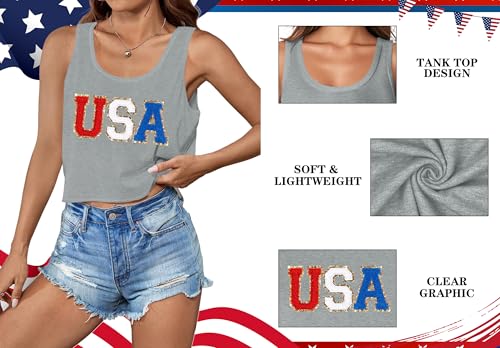Image of Ithalt Womens American Flag Shirts 4th of July Outfits USA T-Shirt Patriotic Tank Shirt Fourth of July Sleeveless Tops