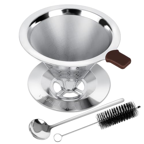 Comparison: Best Metal Coffee Dripper 5 Pour Over Coffee Dripper, LOOFORE Stainless Steel Coffee Filter, Metal Cone Filter Paperless Reusable Coffee Filter Single Cup Coffee Maker 1-2 Cup, with Spoon and Silicone Tray, Cleaning Brush