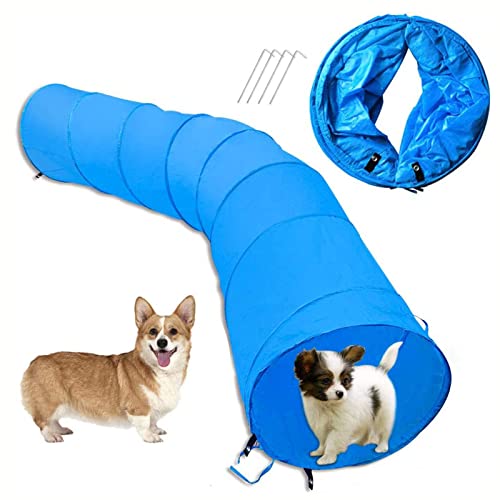 Dog Tunnel- Round Cat Tunnel，Large Dog Tunnel 118'' Long, 19.8'' Open, Blue, Polyester, Play Tunnels For Training Small & Medium Dogs, Park Playground Toy,Pets, W/Carrying Case, 300Cm #TOP1