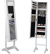 FurnitureR Armario de gabinete de joyería de espejo de cuerpo completo con espejo de borde bisela...