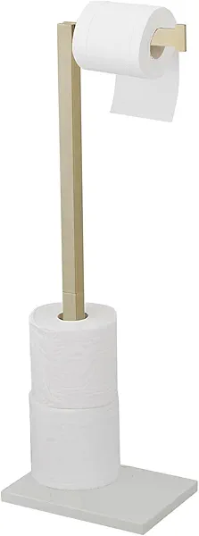 Homevacious Free Standing Toilet Paper Holder Stand Bathroom Toilet Paper Holder with Storage SUS 304 Stainless Steel Rustproof Tissue Roll Holder Floor Stand Brushed Gold
