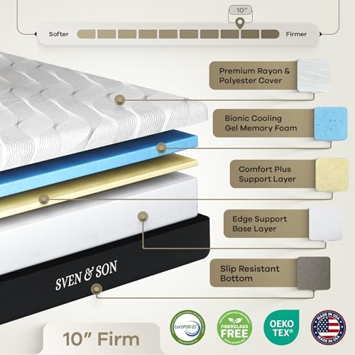 Sven and Son Essential Adjustable Bed Base (Frame) + 10 inch Memory Foam Matt (Firm), Easy Assembly, Head and Foot Lift, Memory Positions, Zero Gravity, Wireless Remote - Queen