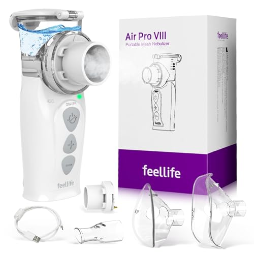 FEELLIFE inhalador portátil para el tratamiento de enfermedades respiratorias – tos, asma- tasa de atomización ajustable