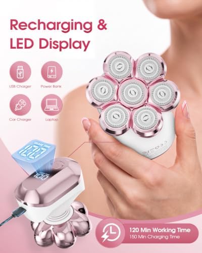 Electric Razors for Women, IPX7 Waterproof Wet/Dry, 7D Floating Electric Shavers for Womens Full Body Legs, LED Display & Travel Lock for Face, Bikini, Underarms and Arms-Pale Pink — 사진 5