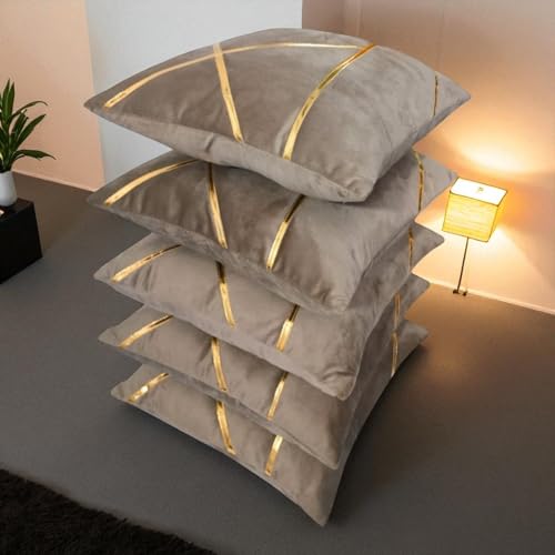 Image of Zikrak Besur Gold Stripe On Velvet|Pack of 5 Cushion Cover|for Home Decoration|Living Room Decor|Hotel Premeuim Qulaity Cushion Cover|Exclusive ON Amazon (Mouse, 16 X 16 INCH(40 X 40 CM))