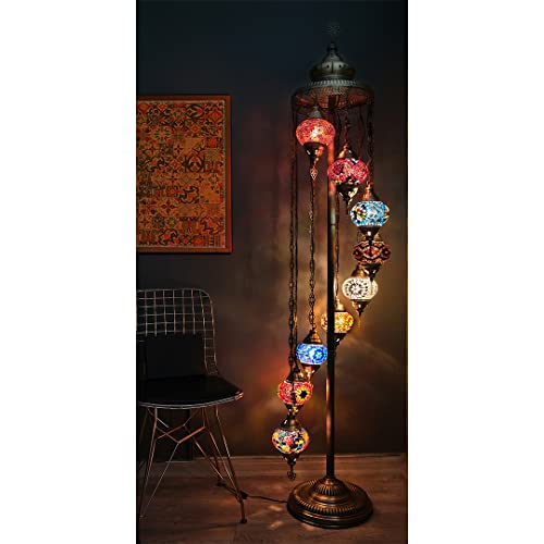 Asylove Customizable Turkish Mosaic Floor Lamp,9 Globe Moroccan Standing Lamp, Tiffany Floor Lamp, Mosaic Lamp 5 Inch Globe - Total Height 70 Inch #TOP11
