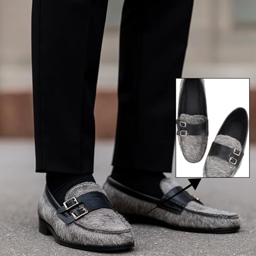 Handcrafted Leather Flaffy Moccasins Leather Shoes for Men | Premium & Comfortable Shoes | Ideal as a Birthday & Wedding Gift for Him | for The Office, Weddings, Events, and Special Occasions Grey2