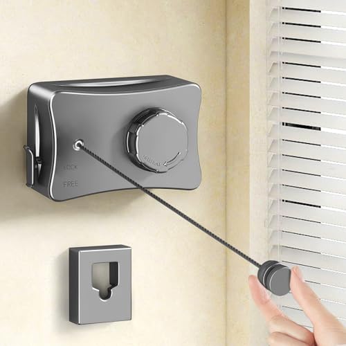 HOHOWU Retractable Outdoor Clothes Line,Heavy Duty Clothes Drying Laundry Line Wall Mounted Stainless Steel Line-16.7 Feets-Grey