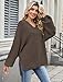 ZAFUL Womens Oversized Sweater 2025 Fall Winter Trendy V Neck Slouchy Long Sleeve Pullover Casual Cute Chunky Knit Tunic Top Fashion Side Slit Sweatshirt Outfits Coffee M