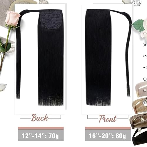 Easyouth Ponytail Hair Extensions Human Hair Black Pony Tails Hair Extensions Real Human Hair Jet Black Ponytail Extension Human Hair for Women #1 18Inch 80g - Image 4