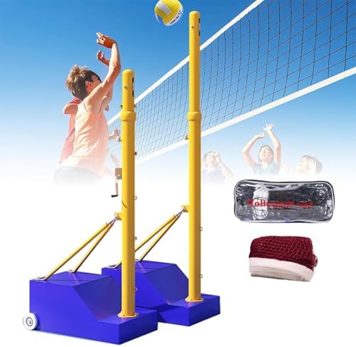 Adjustable Volleyball & Badminton Net Set with Wheels, 4 Height Settings (5ft-6.8ft), Heavy Duty Indoor/Outdoor Sports Poles for Backyard Fun, Easy Setup