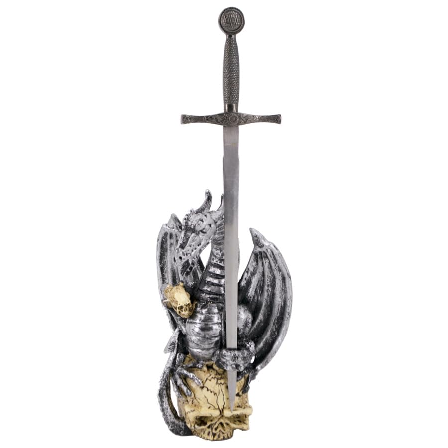 ECOMMUR Daga 11241 + Base Dragón de Resina | Daga histórica de coleccionista con Base de Resina. Colección de artículos Antiguos.