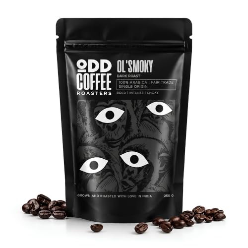 Image of ODD COFFEE ROASTERS Ol' Smoky 100% Arabica Roasted Coffee Beans 250 gms Dark Roast | AAA Grade Specialty Beans | Bold Intense Smoky Notes | Single Origin Whole Beans Coffee