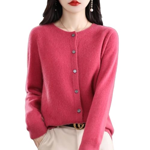 QuyiFa Cardigan mit langen Ärmeln und Knöpfen auf der Vorderseite aus Kaschmir 2024, elastischer Pullover, weicher und warmer Strick, Kaschmir-Pullover für Damen,, himbeere, Small QuyiFa Cardigan mit langen Ärmeln und Knöpfen auf der Vorderseite aus Kaschmir 2024, elastischer Pullover, weicher und warmer Strick, Kaschmir-Pullover für Damen,, himbeere, Small