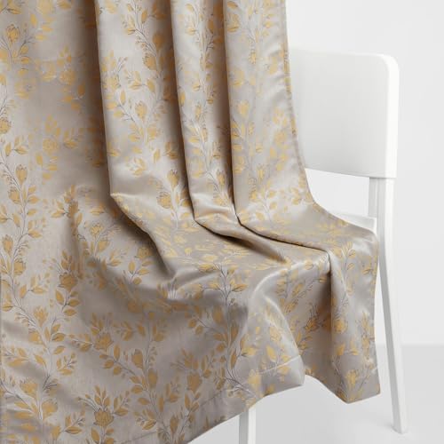 Image of haus & kinder Jacquard Window Curtains 5 Feet Long Pack of 2 Window Curtains, 5 Feet Curtains for Window (Leaf Meadow, Lemon 130x152 CM)