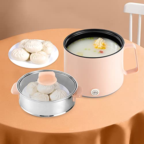 Electric Hot Pot 1.7L Mini Electric Cooker Noodles Pot with Steamer,for Soup Porridge Stew Dumplings Eggs,Dual Power 300W & 600W (Pink) - Image 2