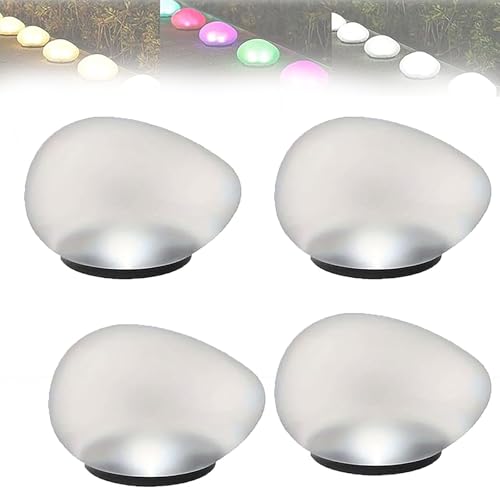 Solar Glass Garden Pebbles, Waterproof Outdoor Rock Lights for Pathway Landscape Decor, Glowing LED Stone Lamps for Yard, Patio, Lawn & Walkway, Auto On/Off (Warm,4PCS)