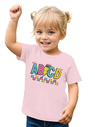 Happy First Day of School Shirt Kids Funny Back to School Tees for Girls Boys Cute Children ABCD Letter Tshirt Gift Outfits