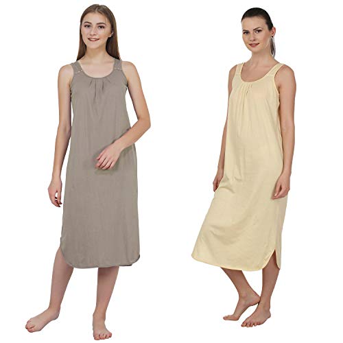 Image of BLAZON Women's Cotton Hosiery Solid Maxi Nighty Slip (Pack of 2) Available Sizes: S, M, L, XL, 2XL, 3XL, 4XL, 5XL